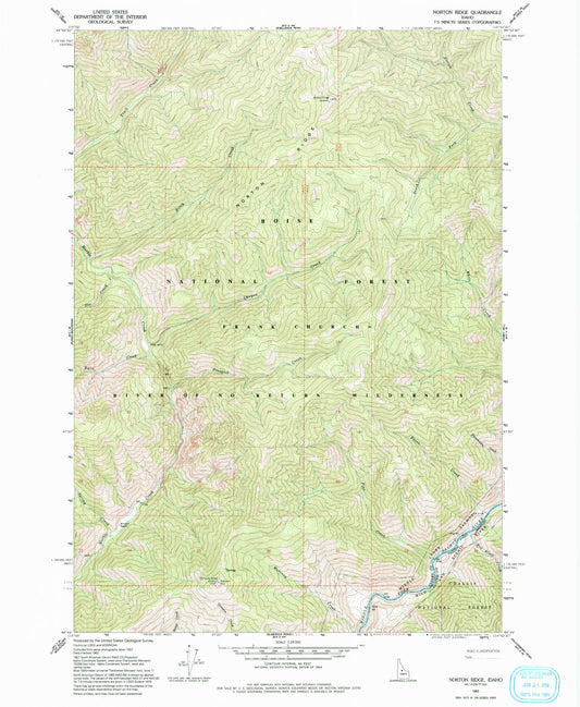 Classic USGS Norton Ridge Idaho 7.5'x7.5' Topo Map Image