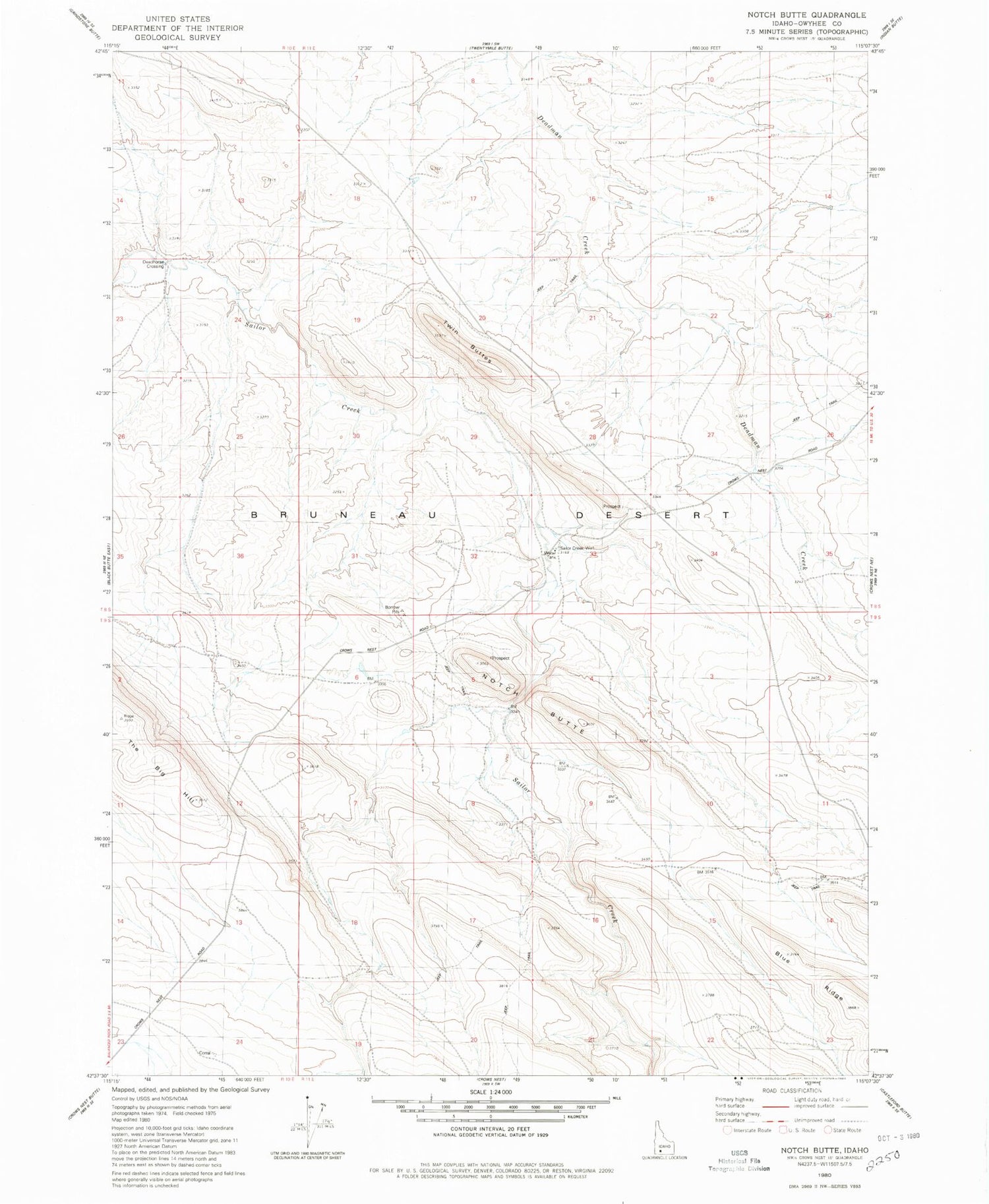 Classic USGS Notch Butte Idaho 7.5'x7.5' Topo Map Image