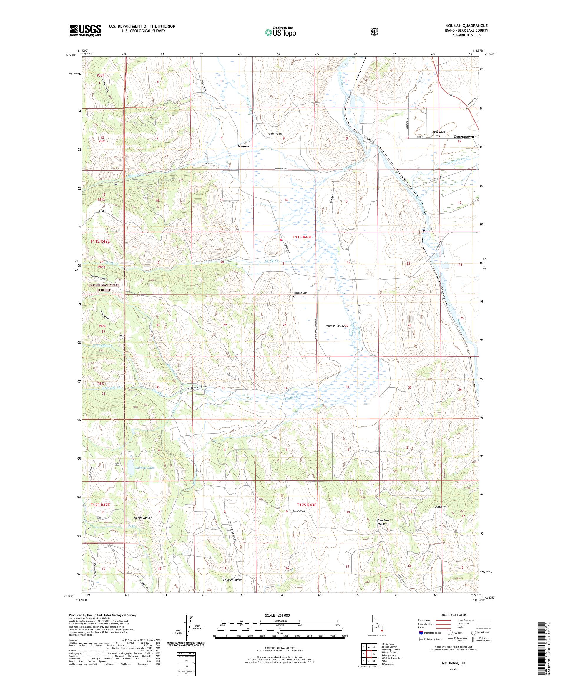 Nounan Idaho US Topo Map – MyTopo Map Store