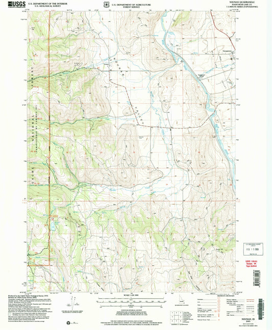 Classic USGS Nounan Idaho 7.5'x7.5' Topo Map Image