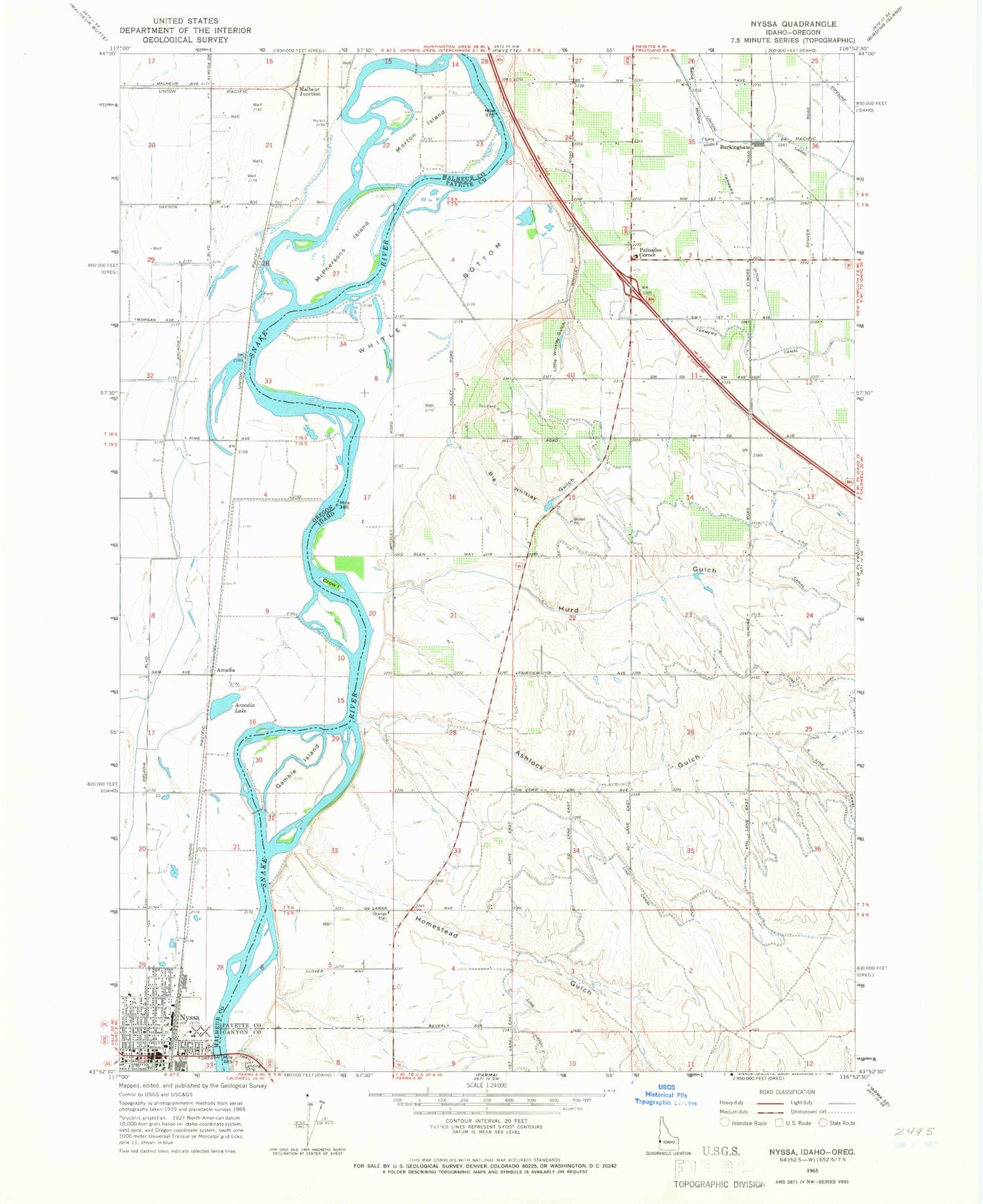 Classic USGS Nyssa Oregon 7.5'x7.5' Topo Map Image