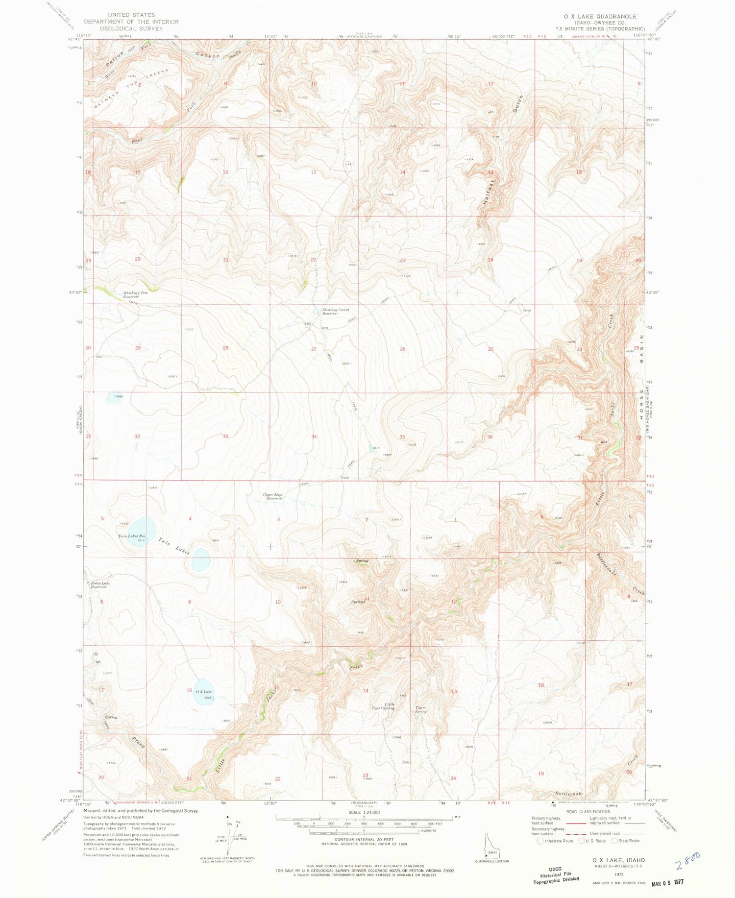 Classic USGS O X Lake Idaho 7.5'x7.5' Topo Map Image