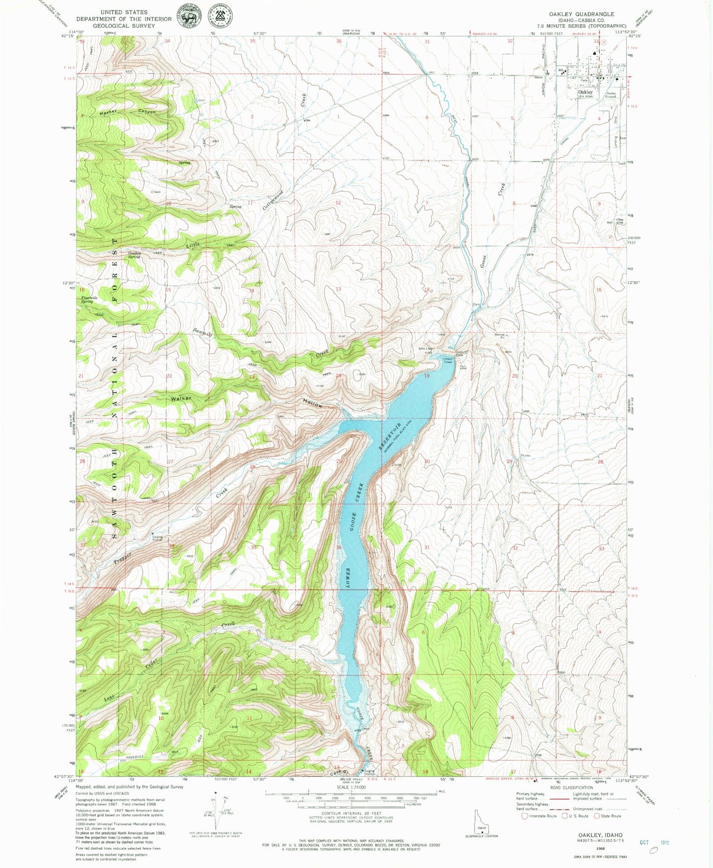 Classic USGS Oakley Idaho 7.5'x7.5' Topo Map Image