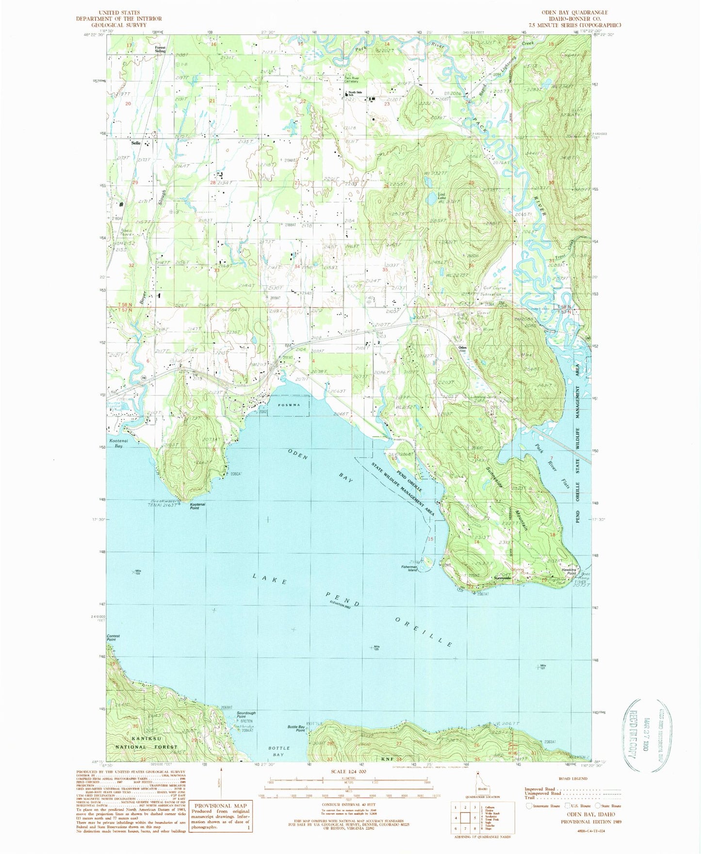 Classic USGS Oden Bay Idaho 7.5'x7.5' Topo Map Image