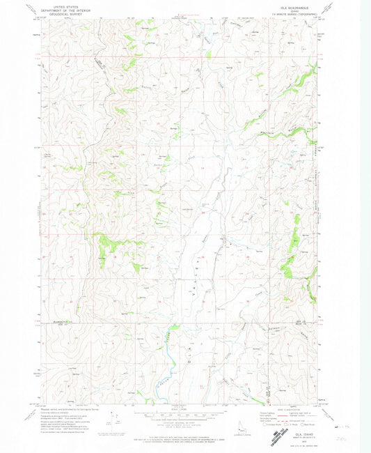 Classic USGS Ola Idaho 7.5'x7.5' Topo Map Image