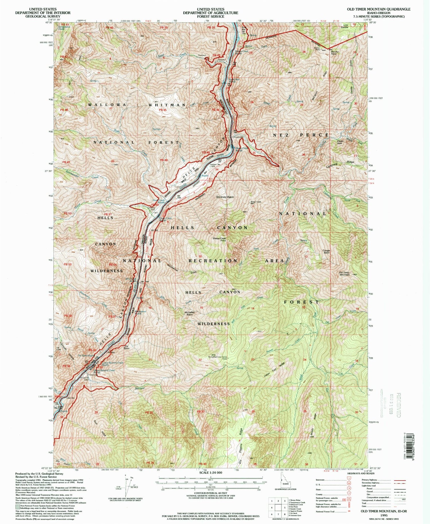 Classic USGS Old Timer Mountain Idaho 7.5'x7.5' Topo Map Image
