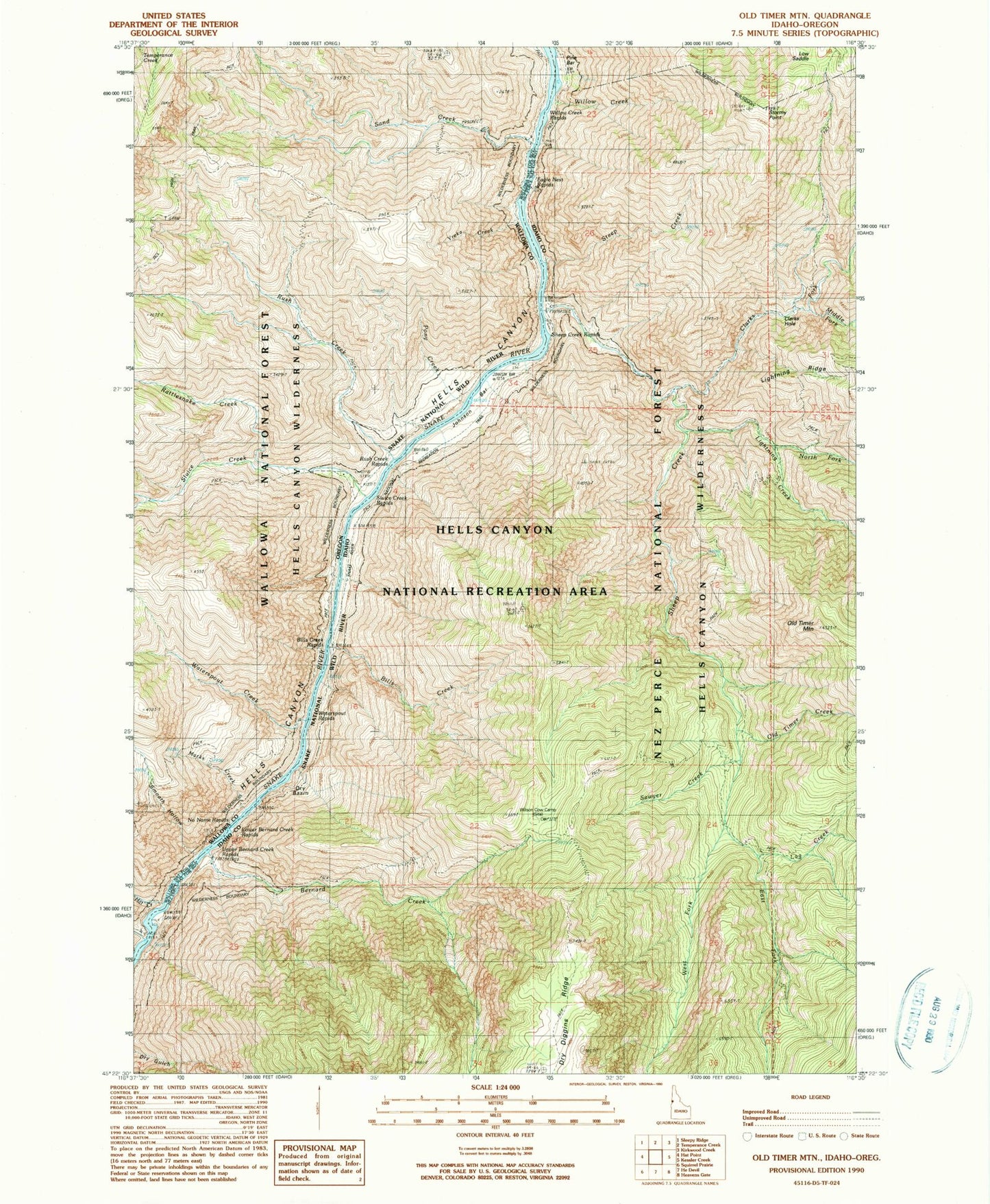 Classic USGS Old Timer Mountain Idaho 7.5'x7.5' Topo Map Image