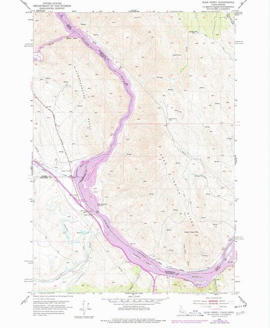 Classic USGS Olds Ferry Idaho 7.5'x7.5' Topo Map Image