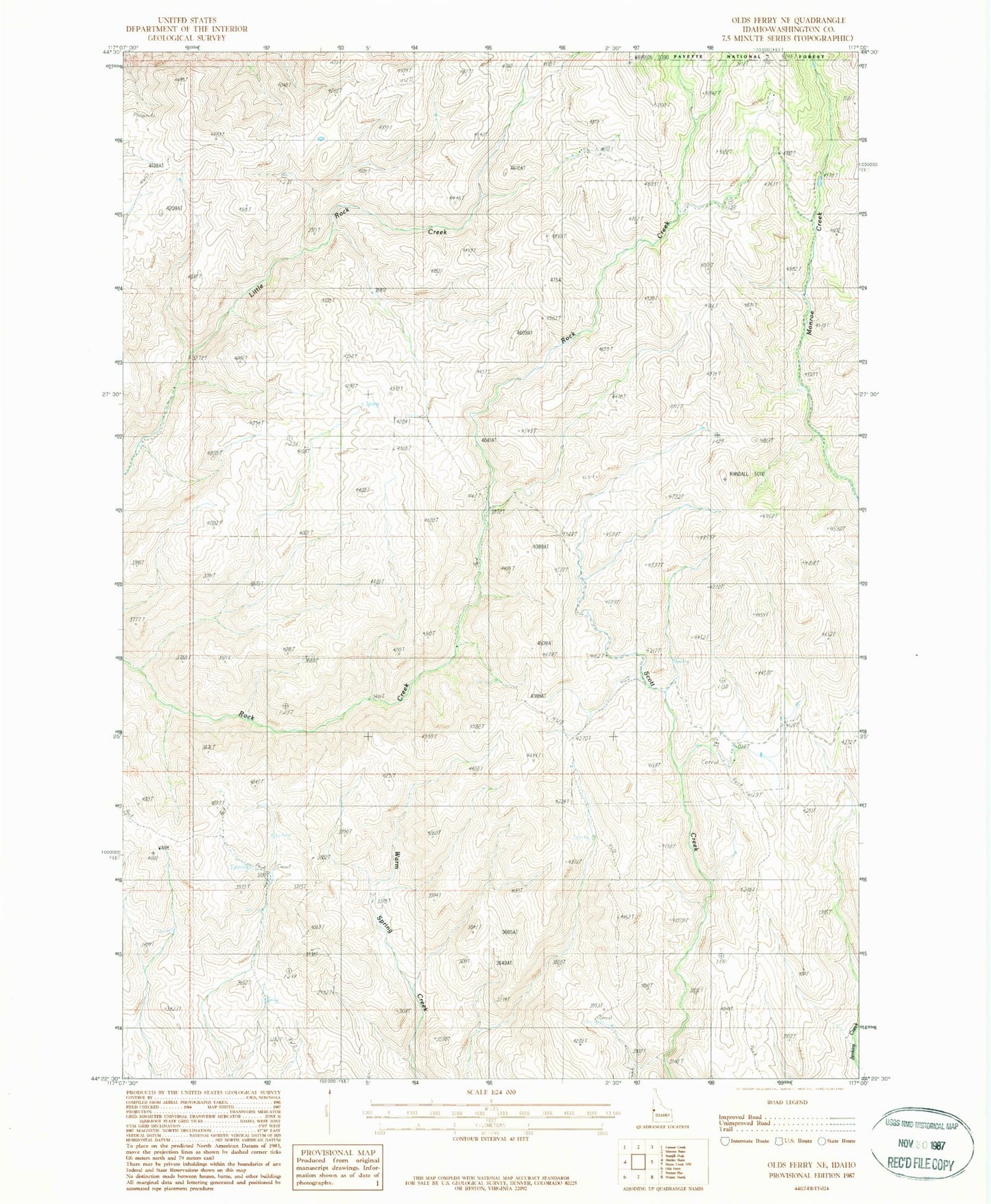 Classic USGS Olds Ferry NE Idaho 7.5'x7.5' Topo Map Image