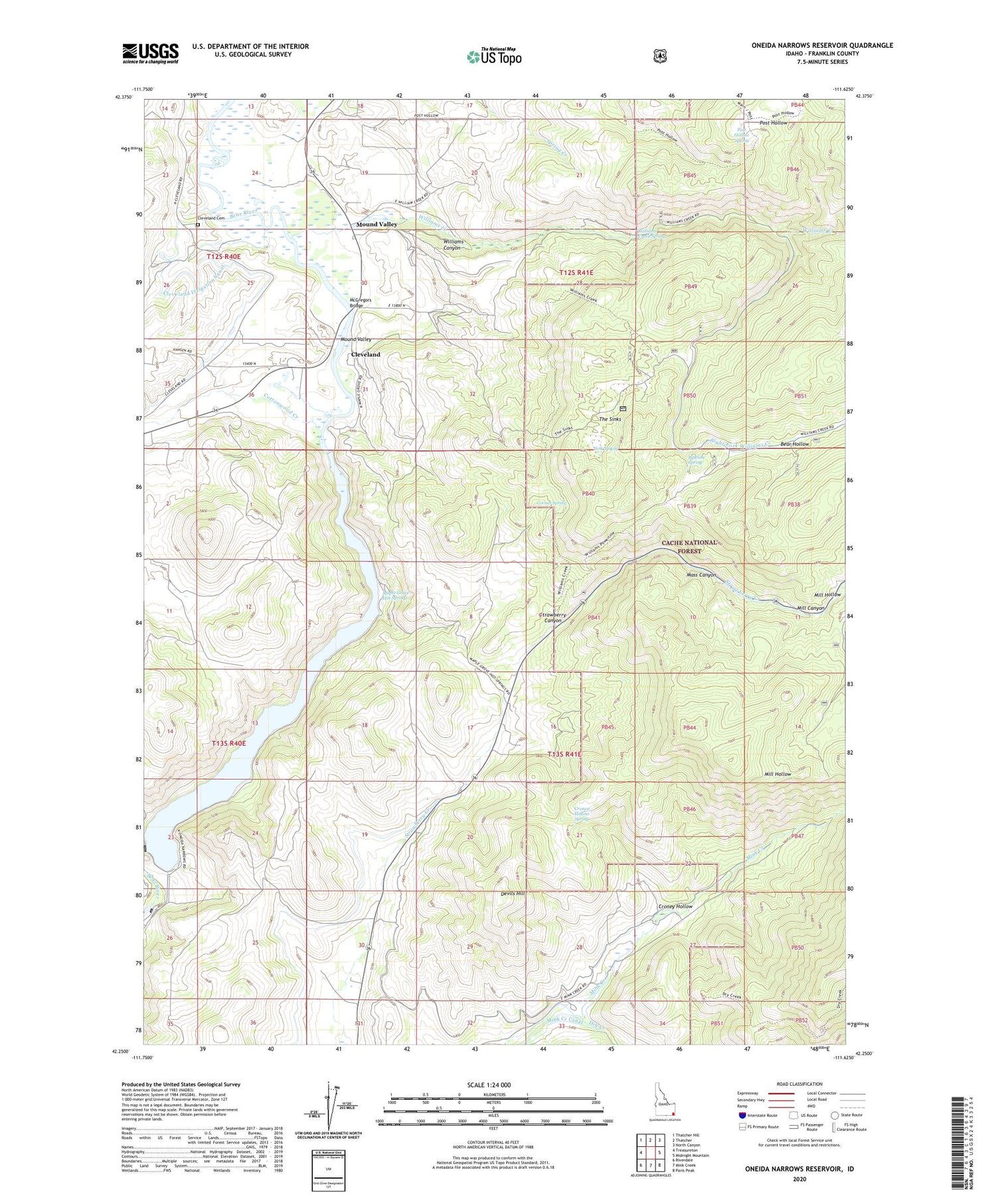 Oneida Narrows Reservoir Idaho US Topo Map Image