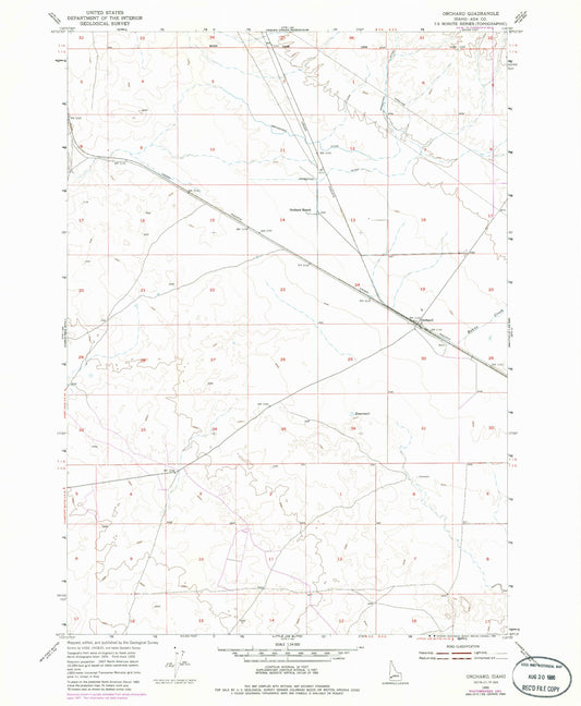 Classic USGS Orchard Idaho 7.5'x7.5' Topo Map Image