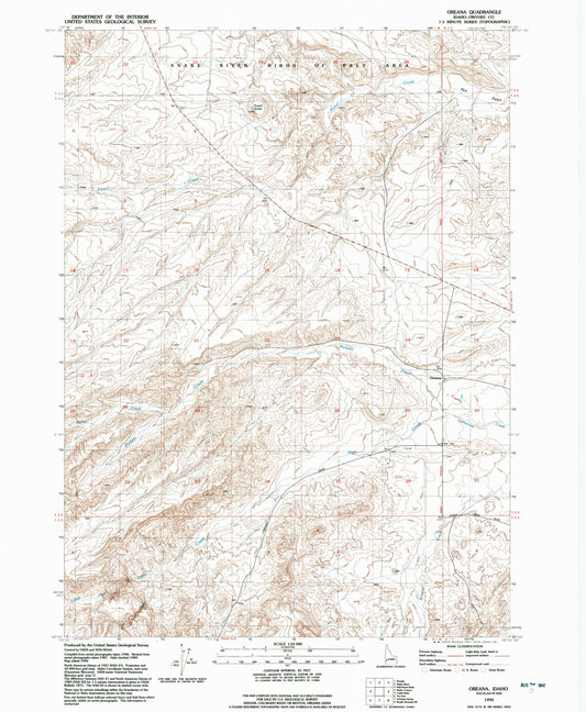 Classic USGS Oreana Idaho 7.5'x7.5' Topo Map Image