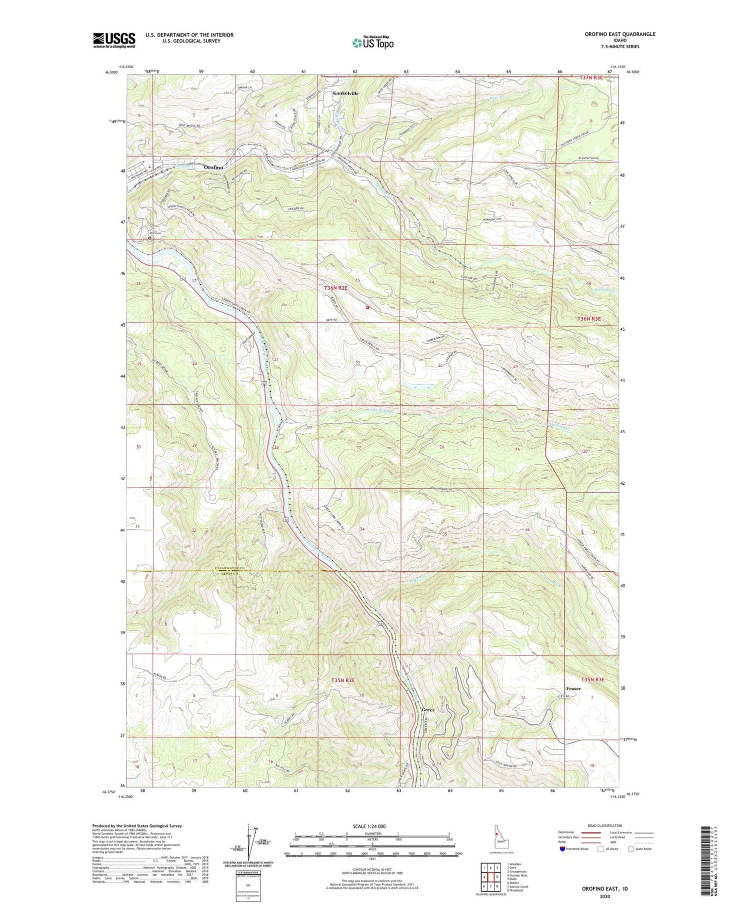 Orofino East Idaho US Topo Map Image