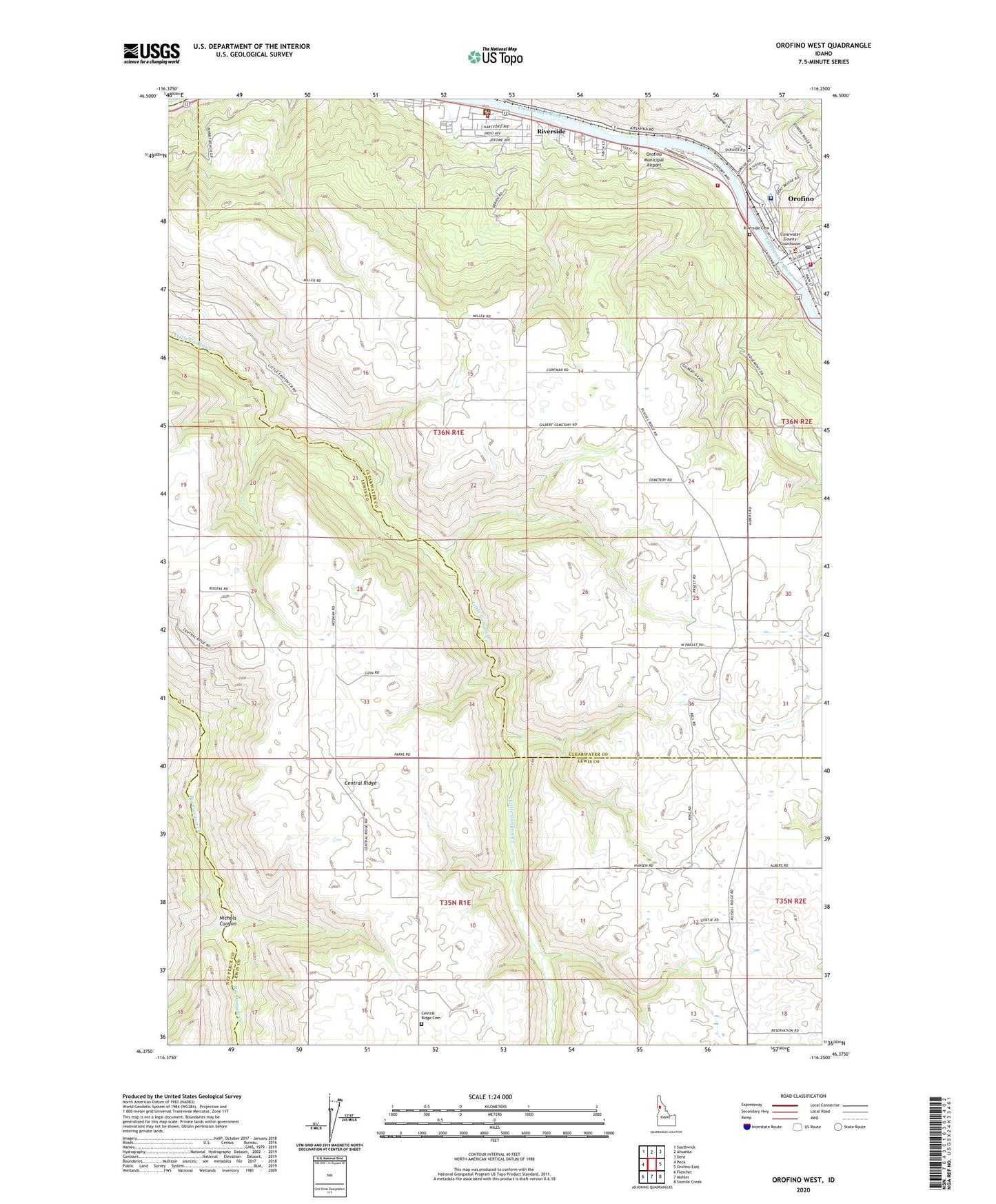 Orofino West Idaho US Topo Map Image