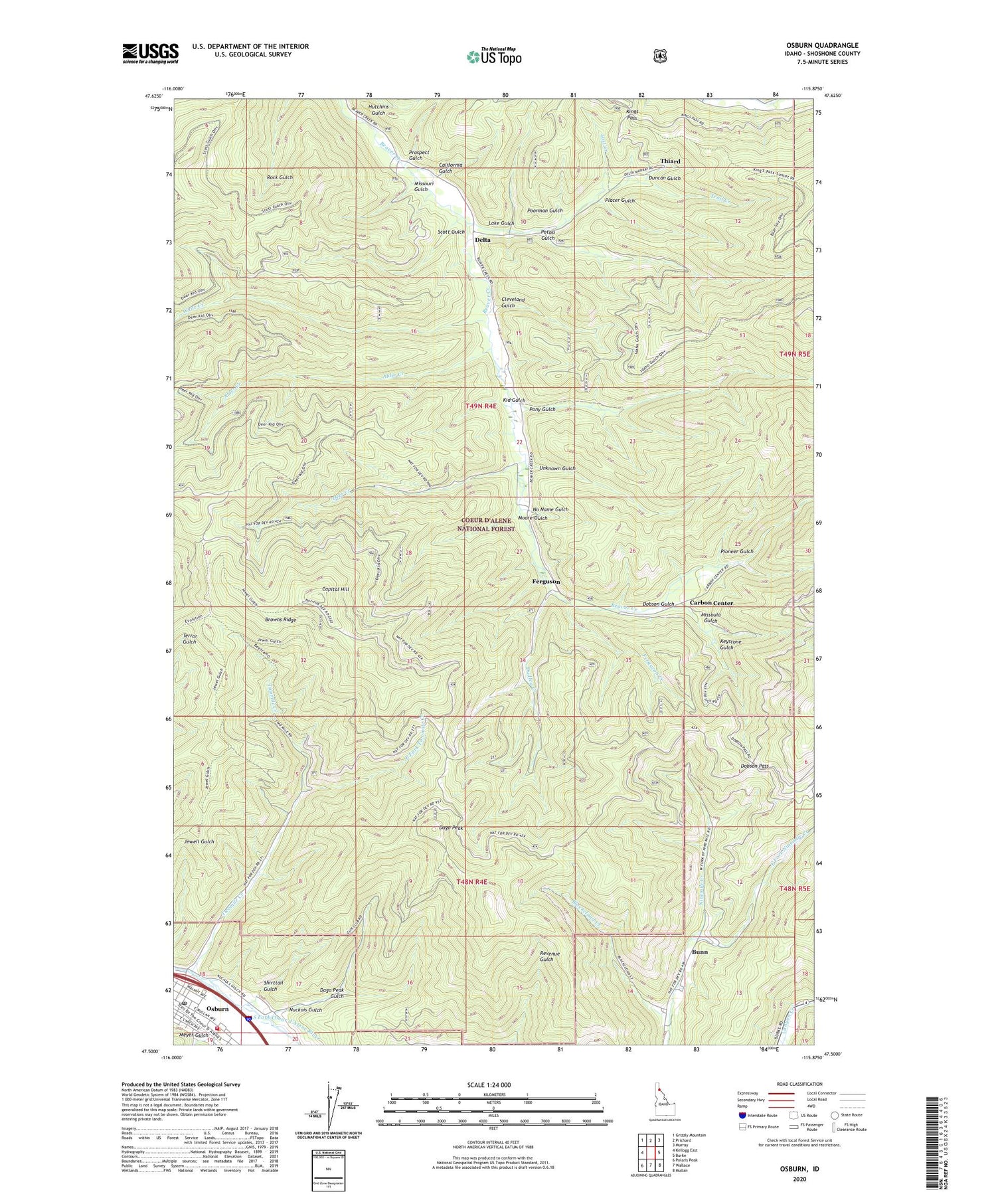Osburn Idaho US Topo Map Image