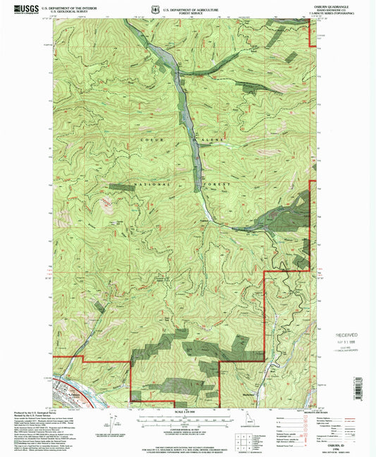 Classic USGS Osburn Idaho 7.5'x7.5' Topo Map Image