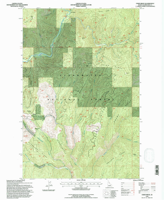 Classic USGS Osier Ridge Idaho 7.5'x7.5' Topo Map Image