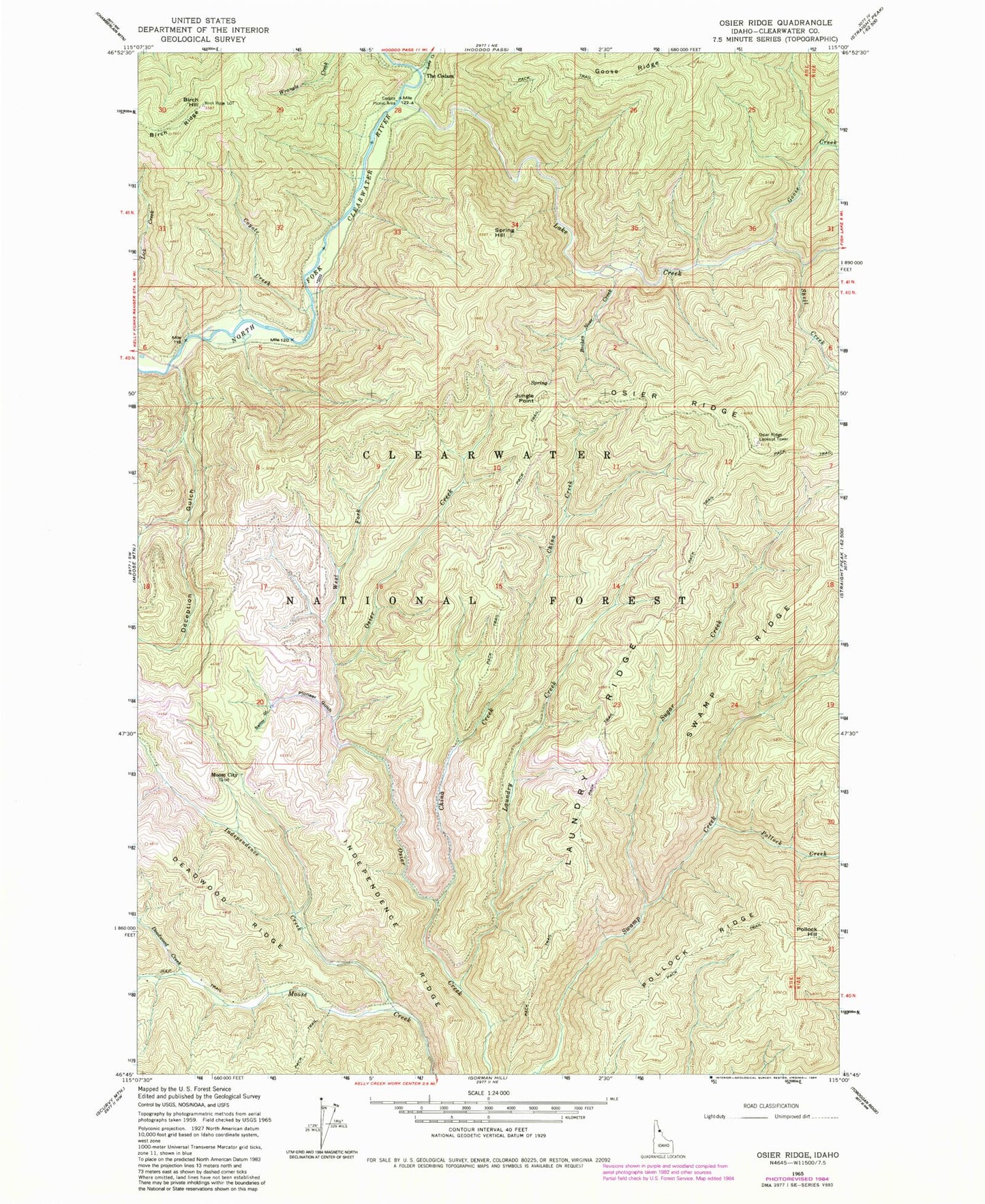 Classic USGS Osier Ridge Idaho 7.5'x7.5' Topo Map Image