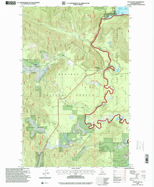 Classic USGS Outlet Bay Idaho 7.5'x7.5' Topo Map Image