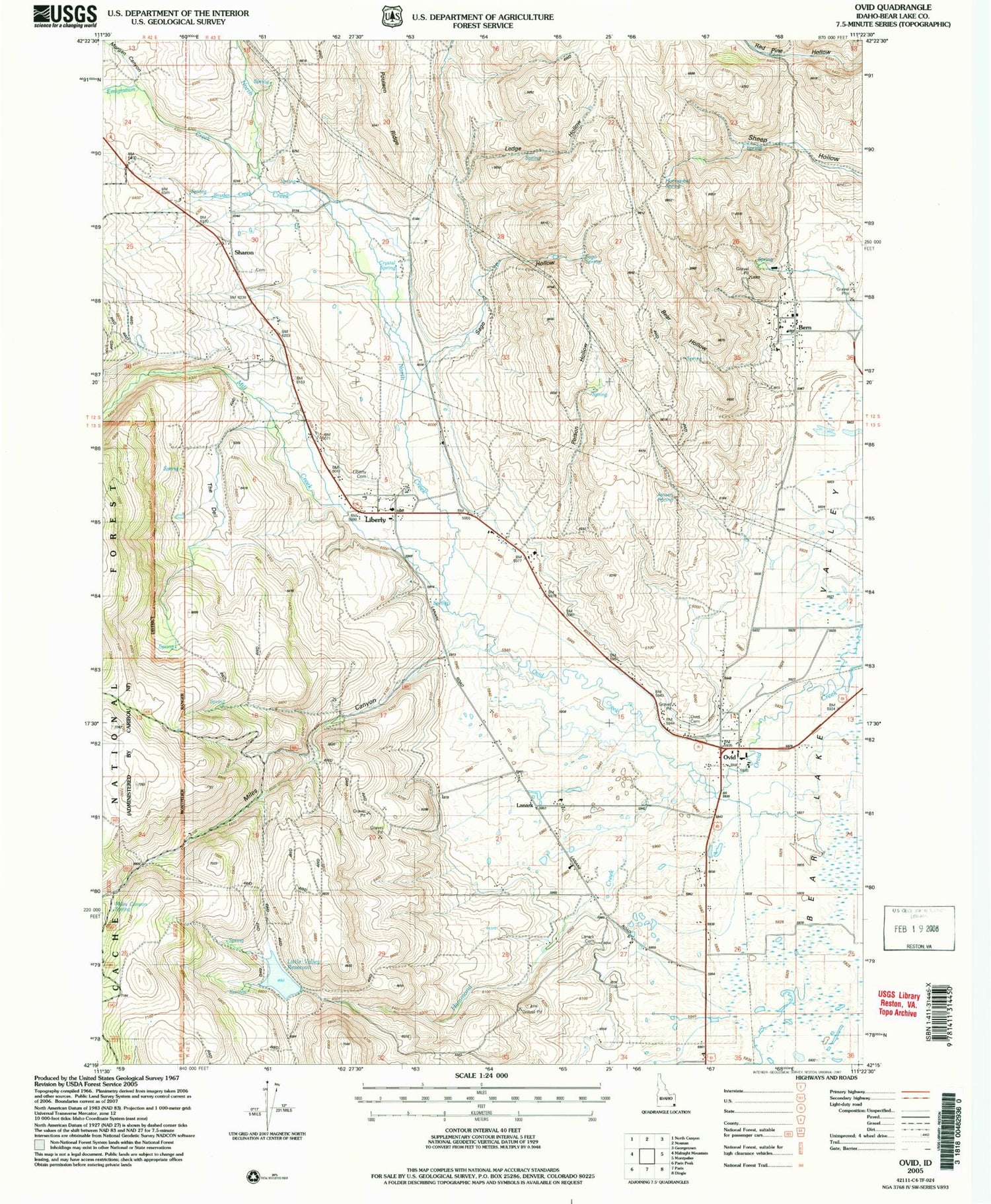 Classic USGS Ovid Idaho 7.5'x7.5' Topo Map Image