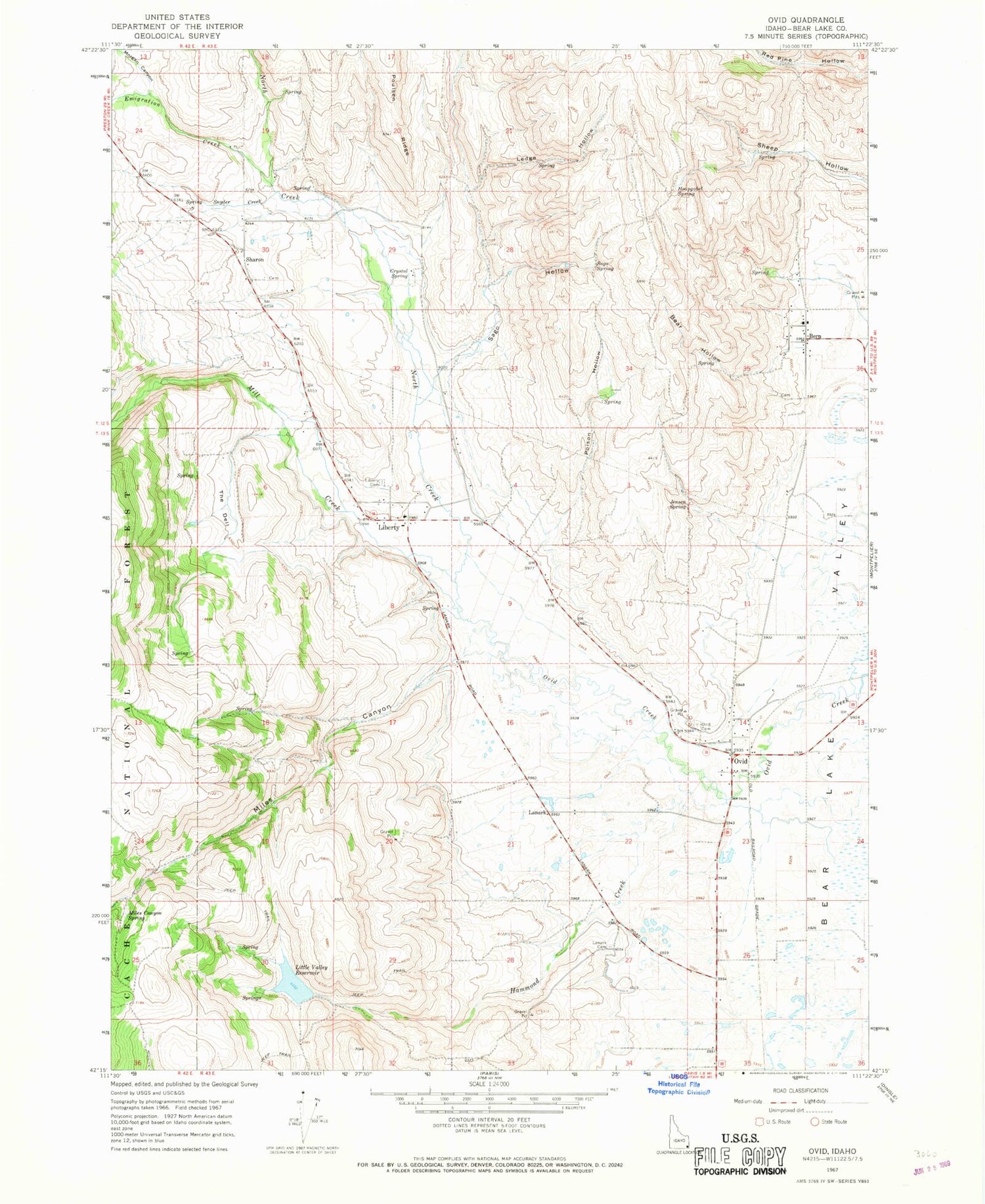 Classic USGS Ovid Idaho 7.5'x7.5' Topo Map Image