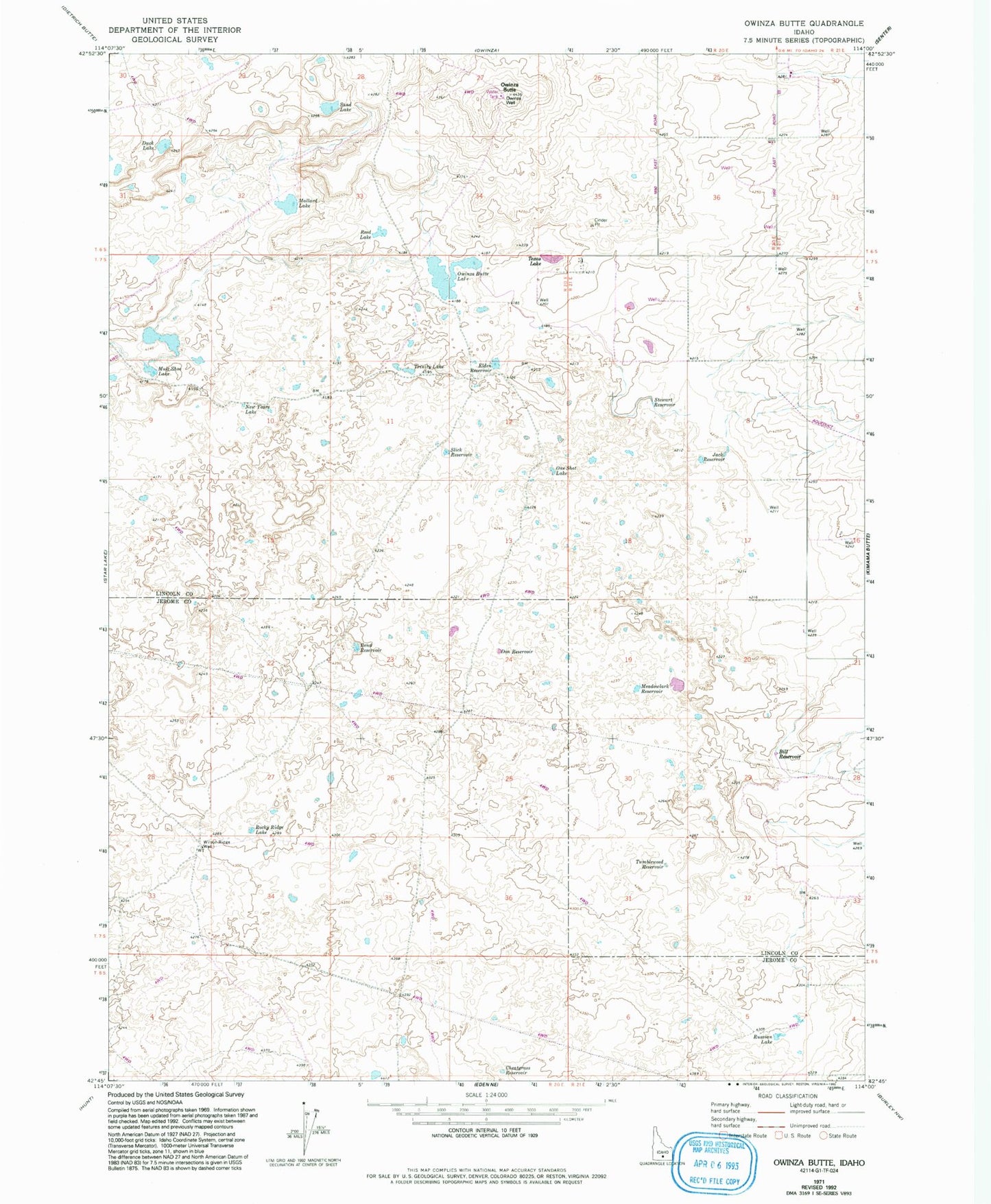 Classic USGS Owinza Butte Idaho 7.5'x7.5' Topo Map Image