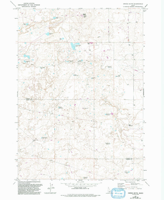 Classic USGS Owinza Butte Idaho 7.5'x7.5' Topo Map Image