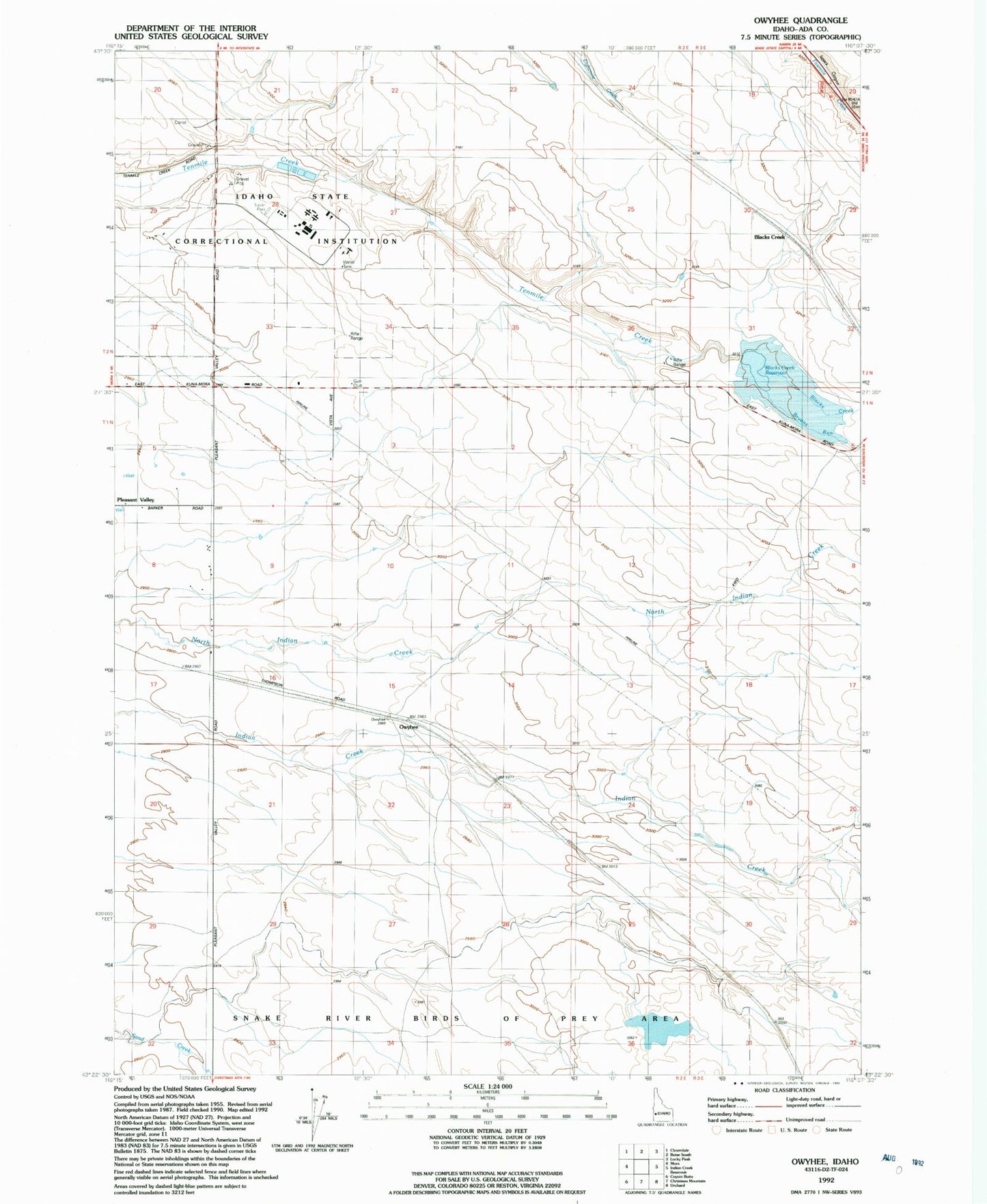 Classic USGS Owyhee Idaho 7.5'x7.5' Topo Map Image
