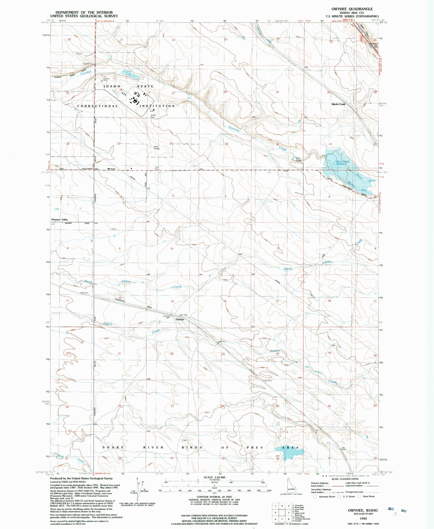 Classic USGS Owyhee Idaho 7.5'x7.5' Topo Map Image