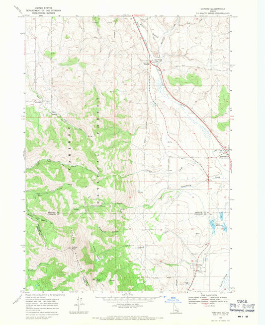 Classic USGS Oxford Idaho 7.5'x7.5' Topo Map Image