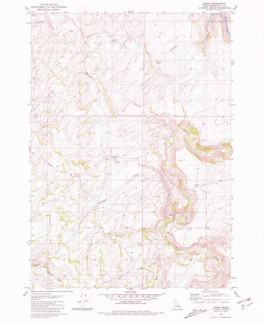 Classic USGS Ozone Idaho 7.5'x7.5' Topo Map Image