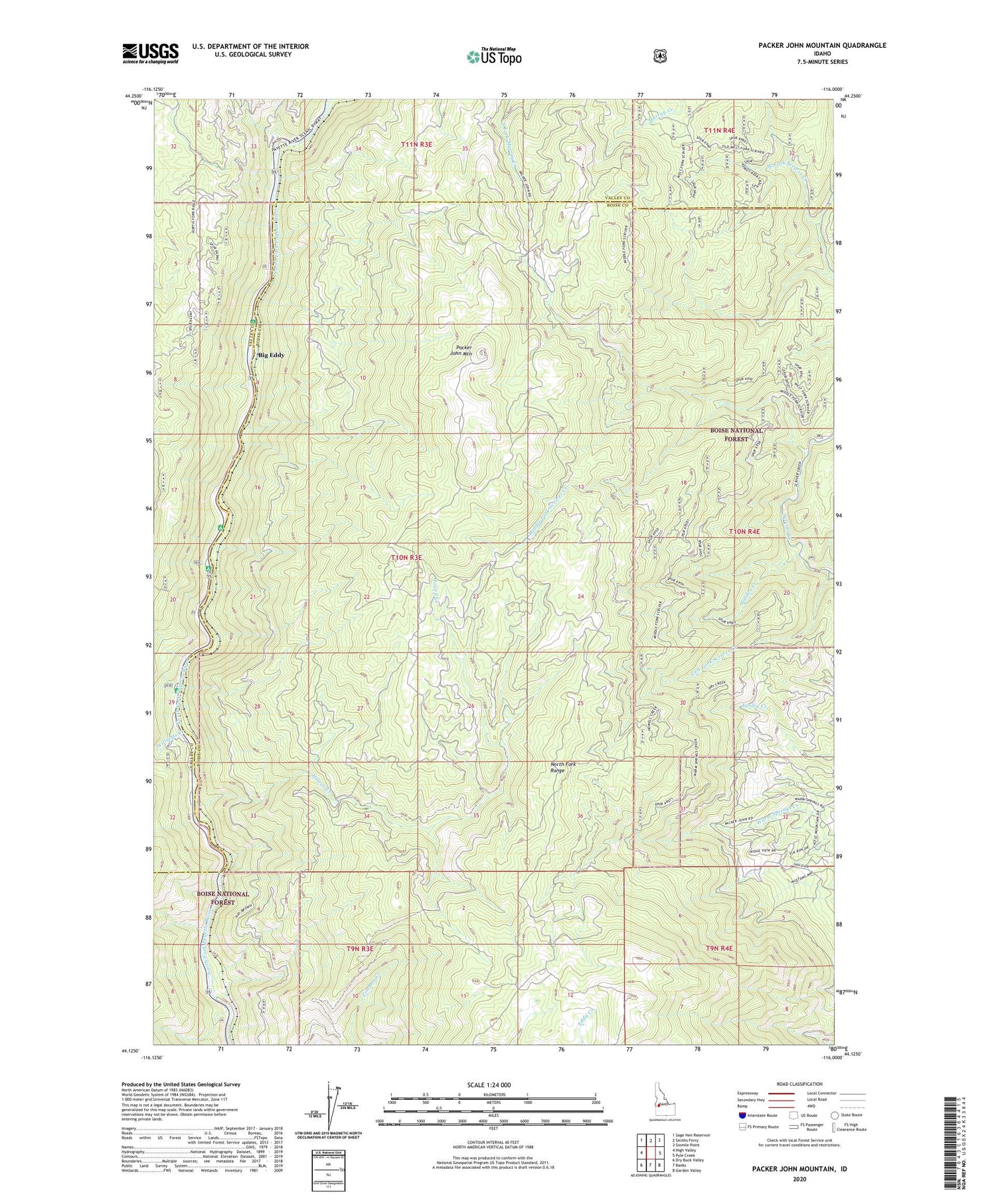 Packer John Mountain Idaho US Topo Map Image