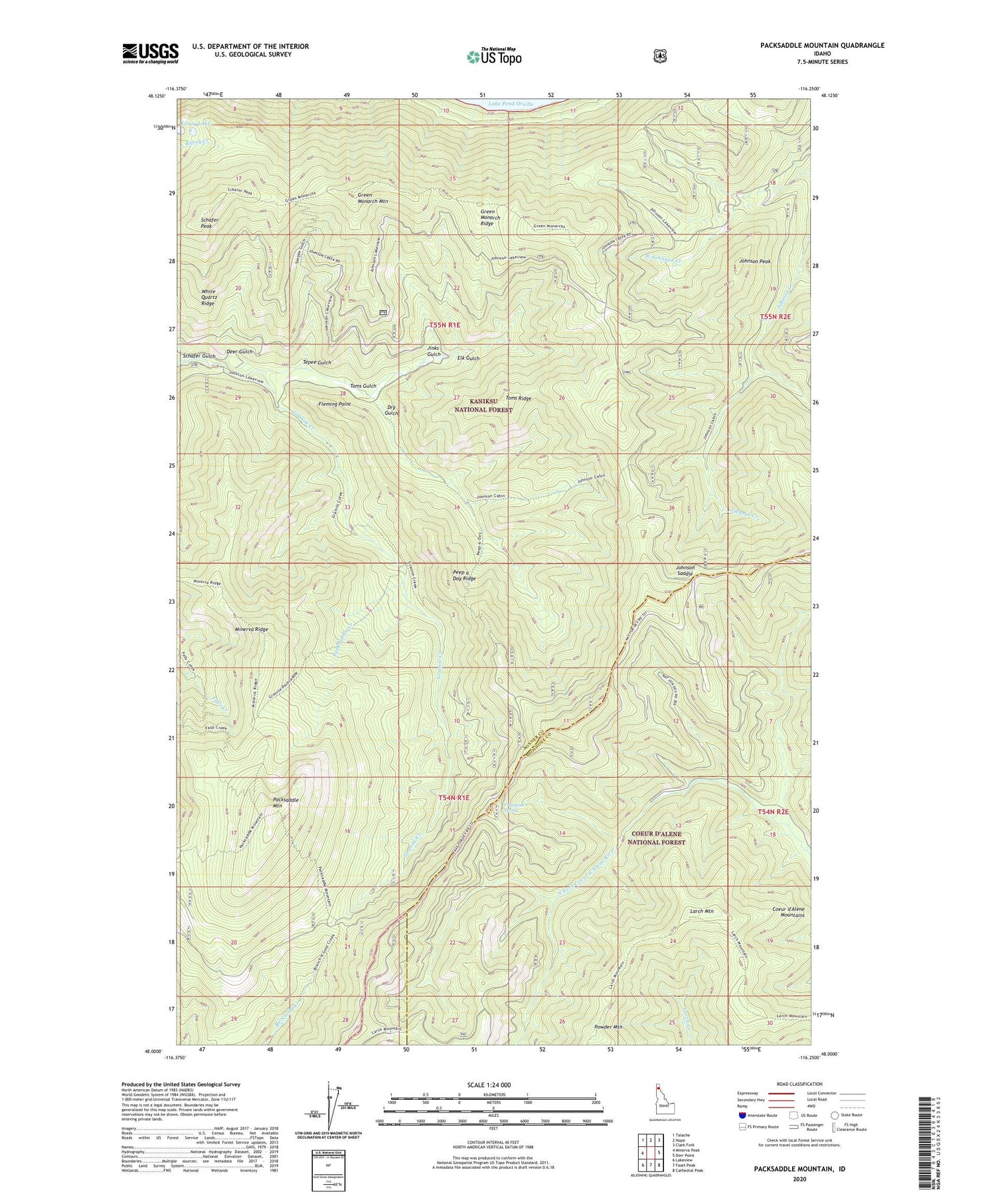 Packsaddle Mountain Idaho US Topo Map Image