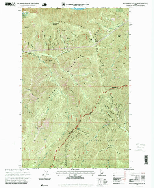 Classic USGS Packsaddle Mountain Idaho 7.5'x7.5' Topo Map Image