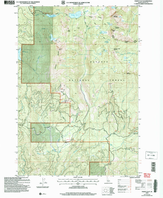 Classic USGS Paddy Flat Idaho 7.5'x7.5' Topo Map Image