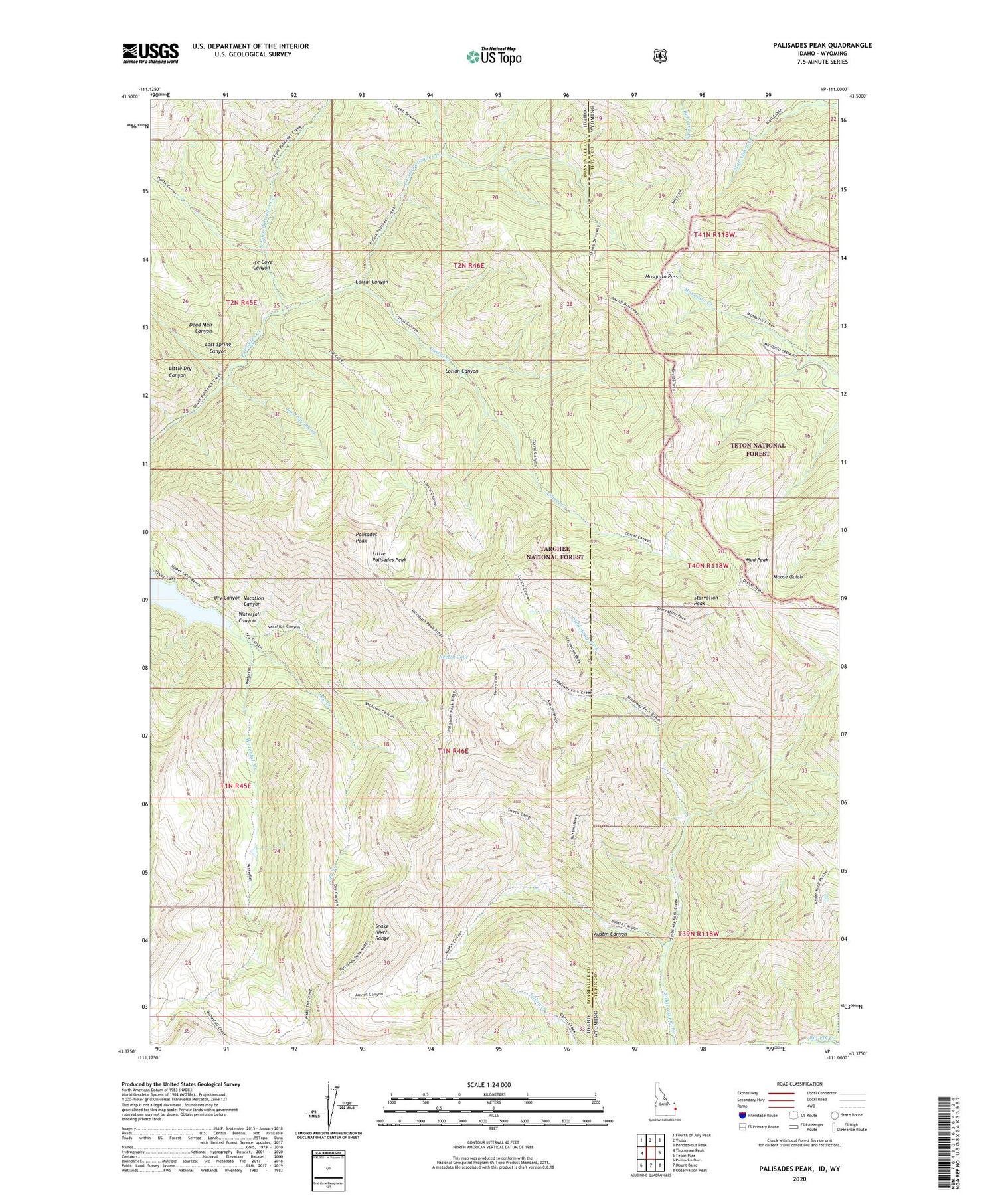 Palisades Peak Idaho US Topo Map Image
