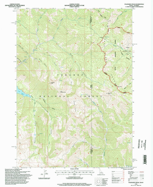 Classic USGS Palisades Peak Idaho 7.5'x7.5' Topo Map Image