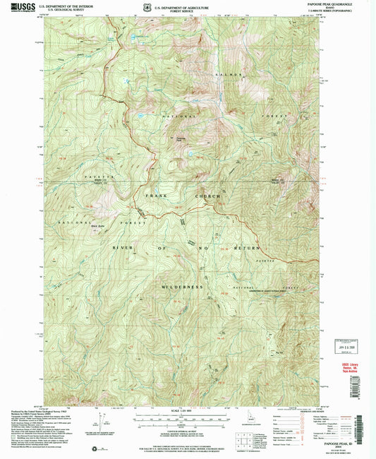 Classic USGS Papoose Peak Idaho 7.5'x7.5' Topo Map Image