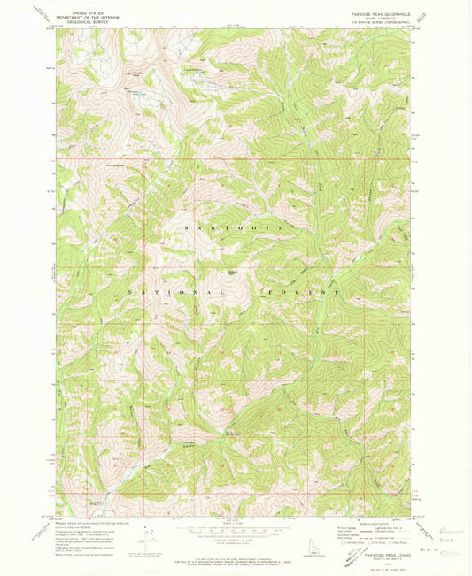 Classic USGS Paradise Peak Idaho 7.5'x7.5' Topo Map Image