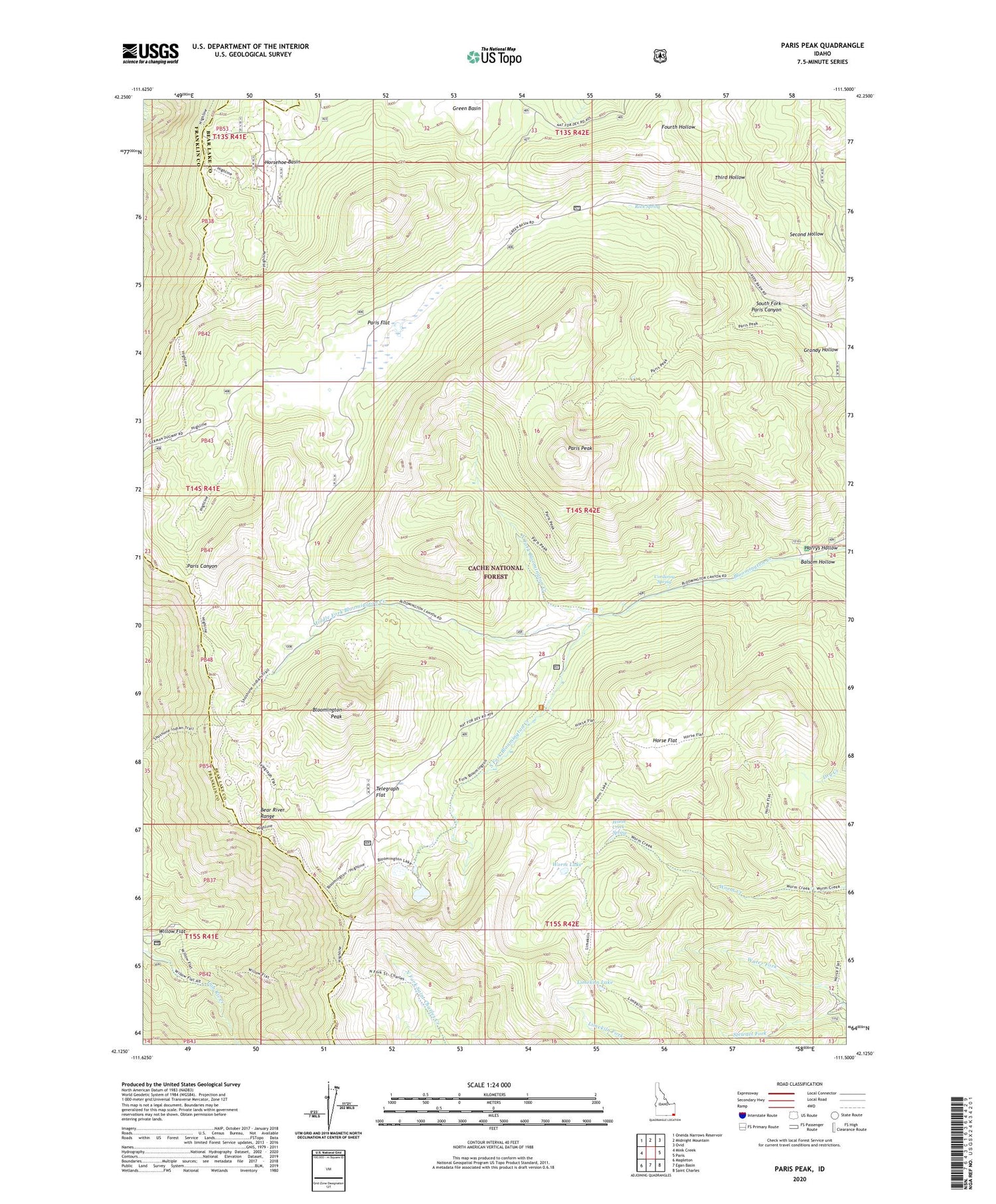 Paris Peak Idaho US Topo Map Image