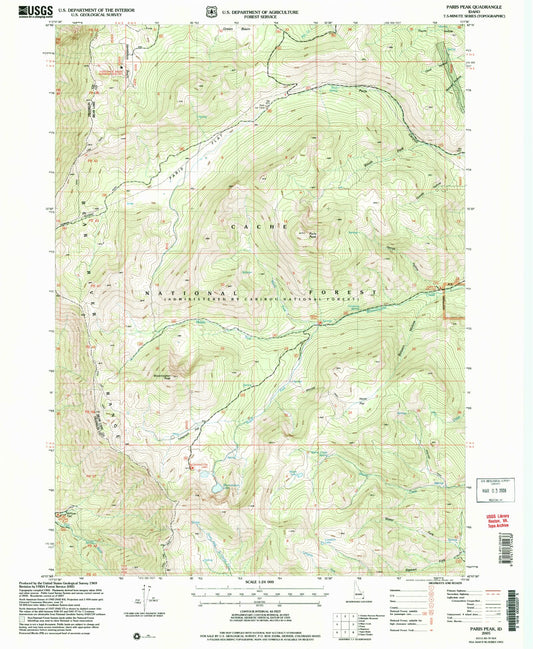 Classic USGS Paris Peak Idaho 7.5'x7.5' Topo Map Image