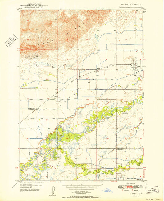 Classic USGS Parker Idaho 7.5'x7.5' Topo Map Image