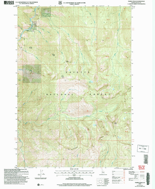 Classic USGS Parks Peak Idaho 7.5'x7.5' Topo Map Image