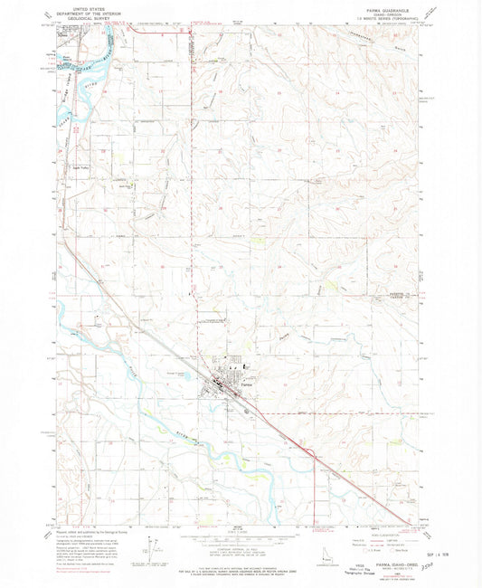 Classic USGS Parma Idaho 7.5'x7.5' Topo Map Image