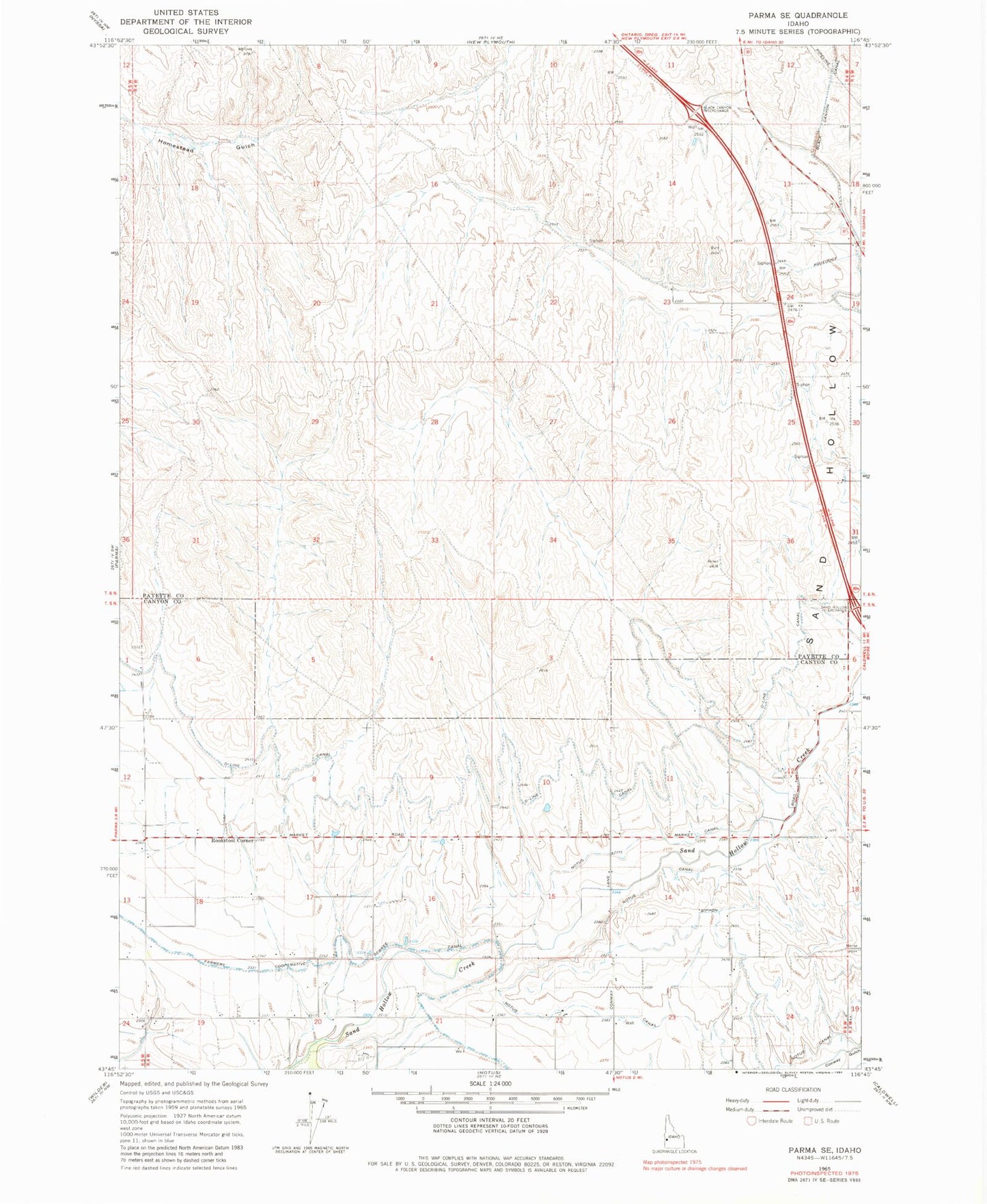 Classic USGS Parma SE Idaho 7.5'x7.5' Topo Map Image