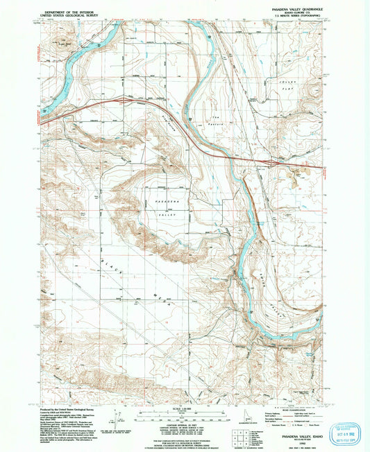 Classic USGS Pasadena Valley Idaho 7.5'x7.5' Topo Map Image