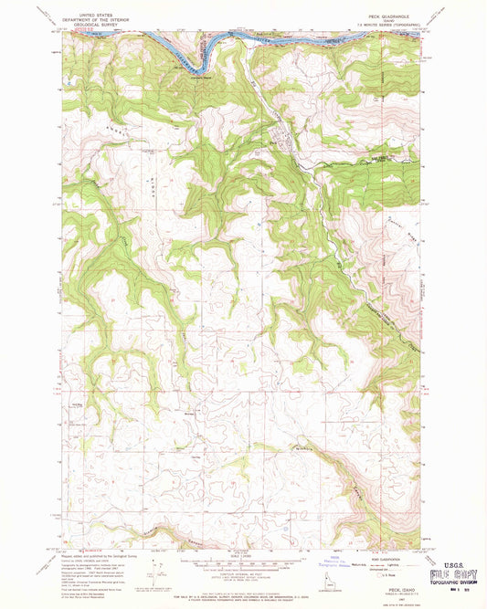Classic USGS Peck Idaho 7.5'x7.5' Topo Map Image
