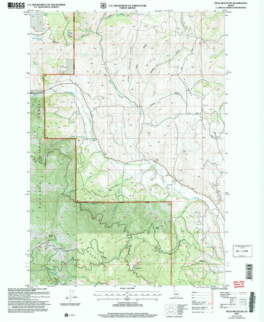 Classic USGS Peck Mountain Idaho 7.5'x7.5' Topo Map Image