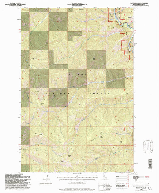 Classic USGS Peggy Peak Idaho 7.5'x7.5' Topo Map Image