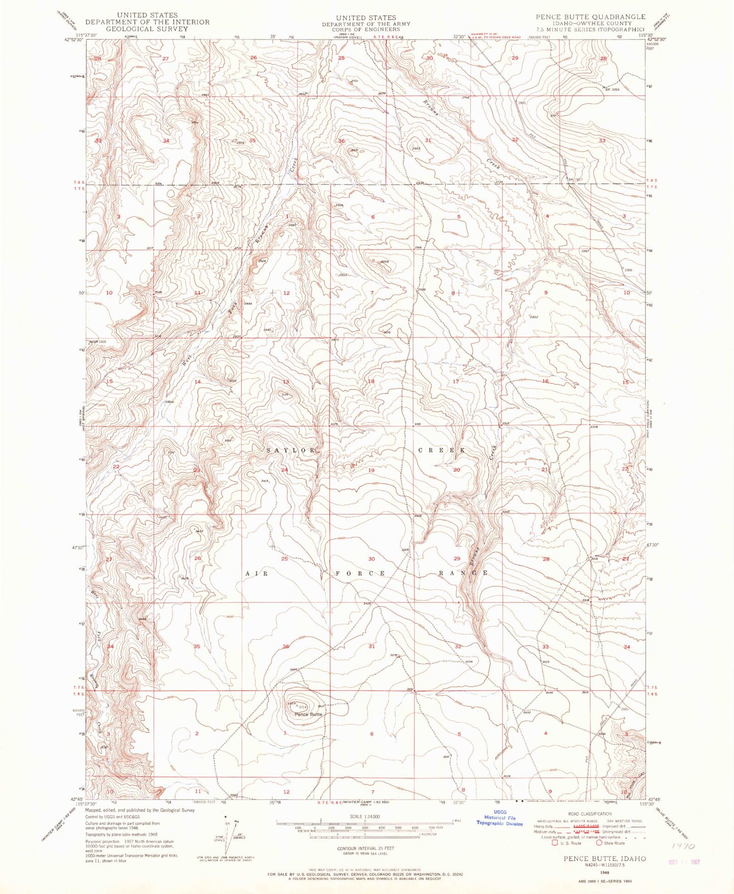 Classic USGS Pence Butte Idaho 7.5'x7.5' Topo Map Image
